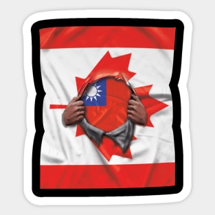 Taiwan Flag Canadian Flag Ripped - Gift for Taiwanese From Taiwan Sticker